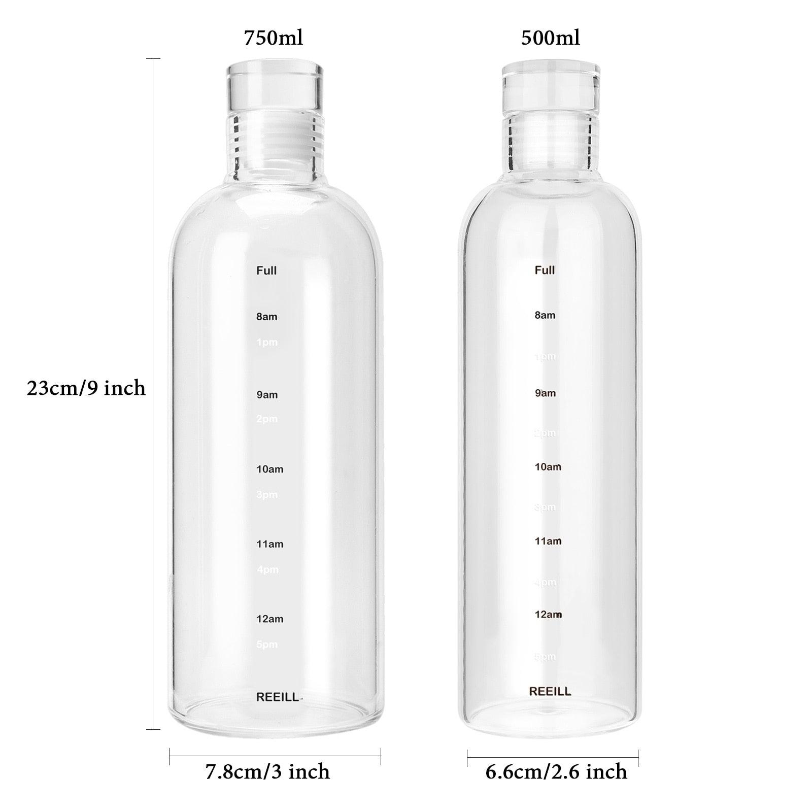 Glass Water Bottle with Time Marker | 750ml