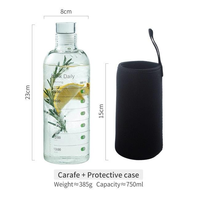 Glass Water Bottle with Time Marker | 750ml